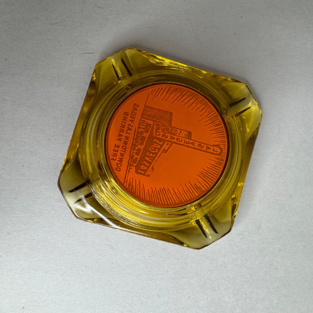 Vintage Las Vegas Club Casino Glass Ashtray Amber Yellow Downtown Free Parking - Picture 4 of 5
